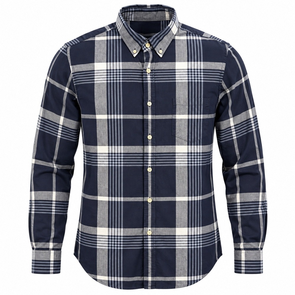 J.Crew Mens L Summer Plaid Shirt Tailored Navy Gray Cotton Preppy 40732